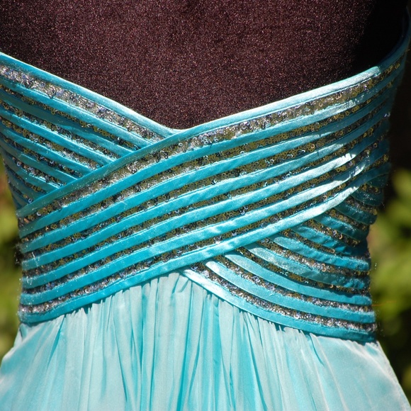 La Femme Light Blue Strapless Beaded Prom Dress - Picture 5 of 5